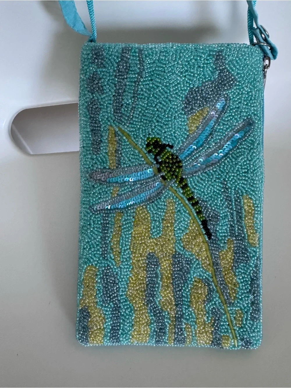 Bamboo Trading Co Beaded Dragonfly Crossbody Bag Y2K Boho Fairycore Aqua Purse